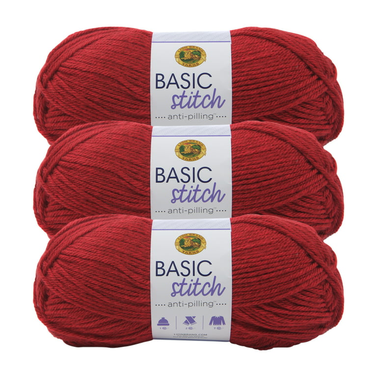 Lion Brand Yarn Basic Stitch Anti Pilling Red Heather Anti Pilling Medium  Acrylic Red Yarn 3 Pack