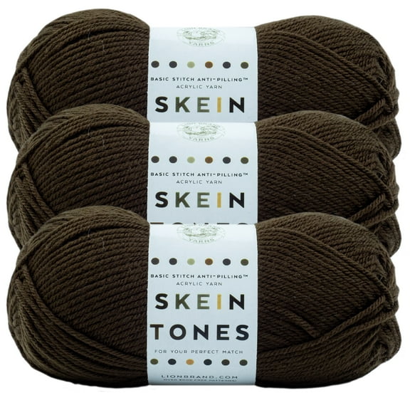 Lion Brand Yarn Basic Stitch Anti Pilling Skein Tones Ebony Anti Pilling Medium Acrylic Brown Yarn 3 Pack
