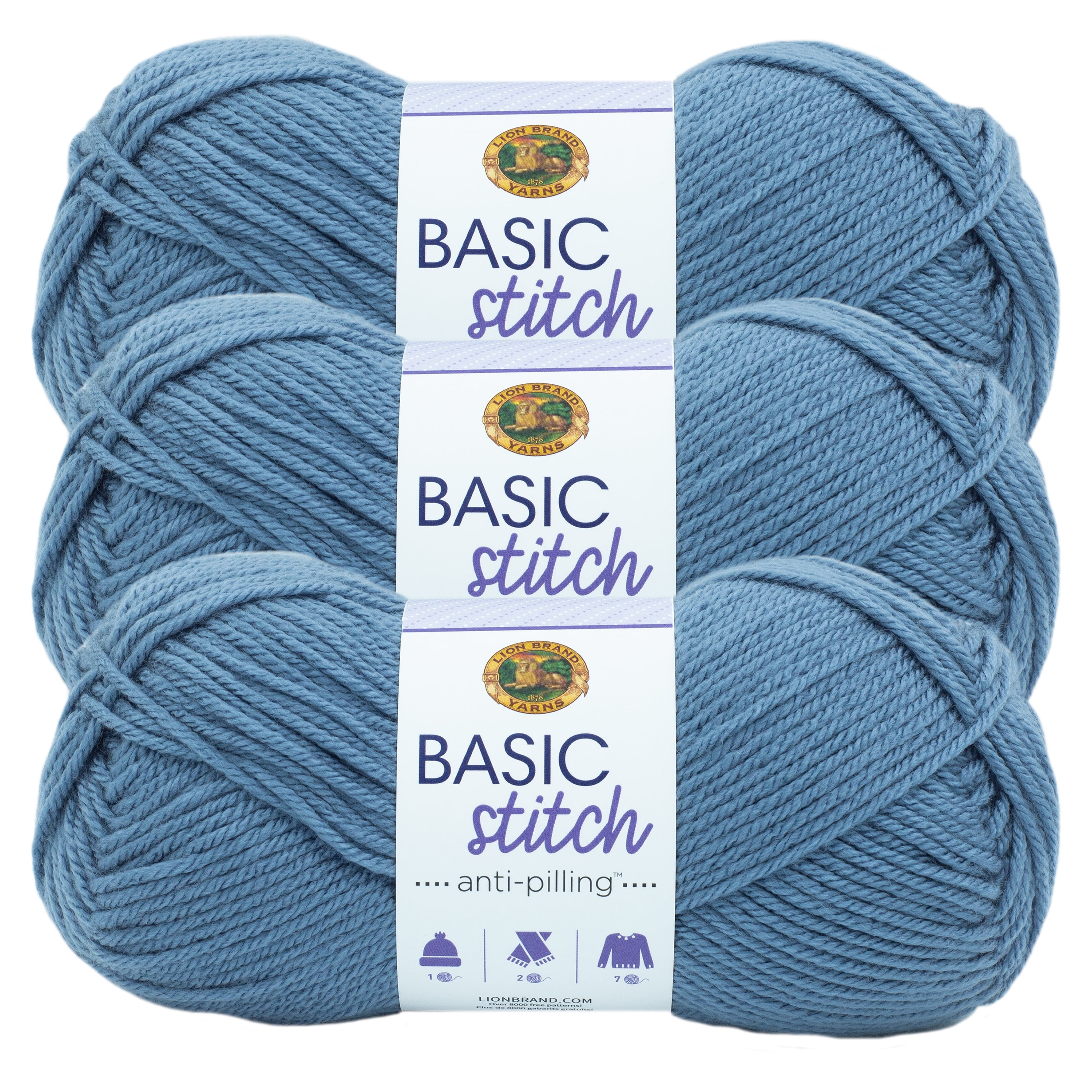 Lion Brand Yarn Basic Stitch Anti Pilling Stonewash Medium Acrylic Blue Yarn  3 Pack 