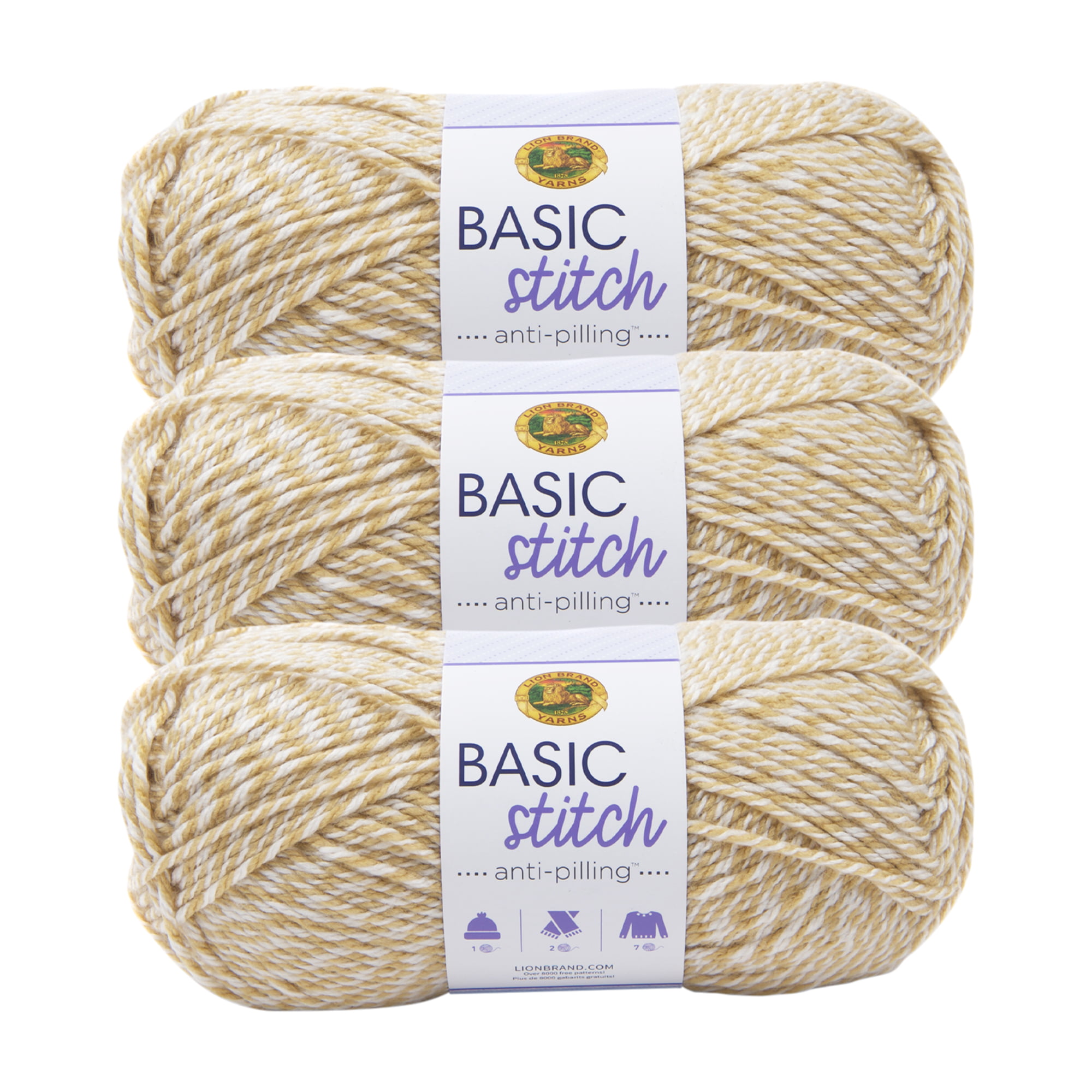 Lion Brand Yarn Basic Stitch Anti Pilling Skein Tones Ivory Anti Pilling Medium Acrylic Off-White Yarn 3 Pack, Size: 3.5 oz