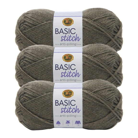 Lion Brand Yarn Basic Stitch Anti Pilling Taupe Heather Medium Acrylic Yarn 3 Pack