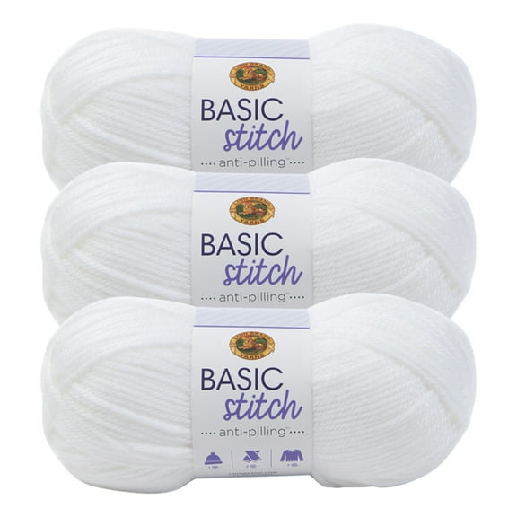 Lion Brand Yarn Basic Stitch Anti Pilling White Medium Acrylic Yarn 3 Pack