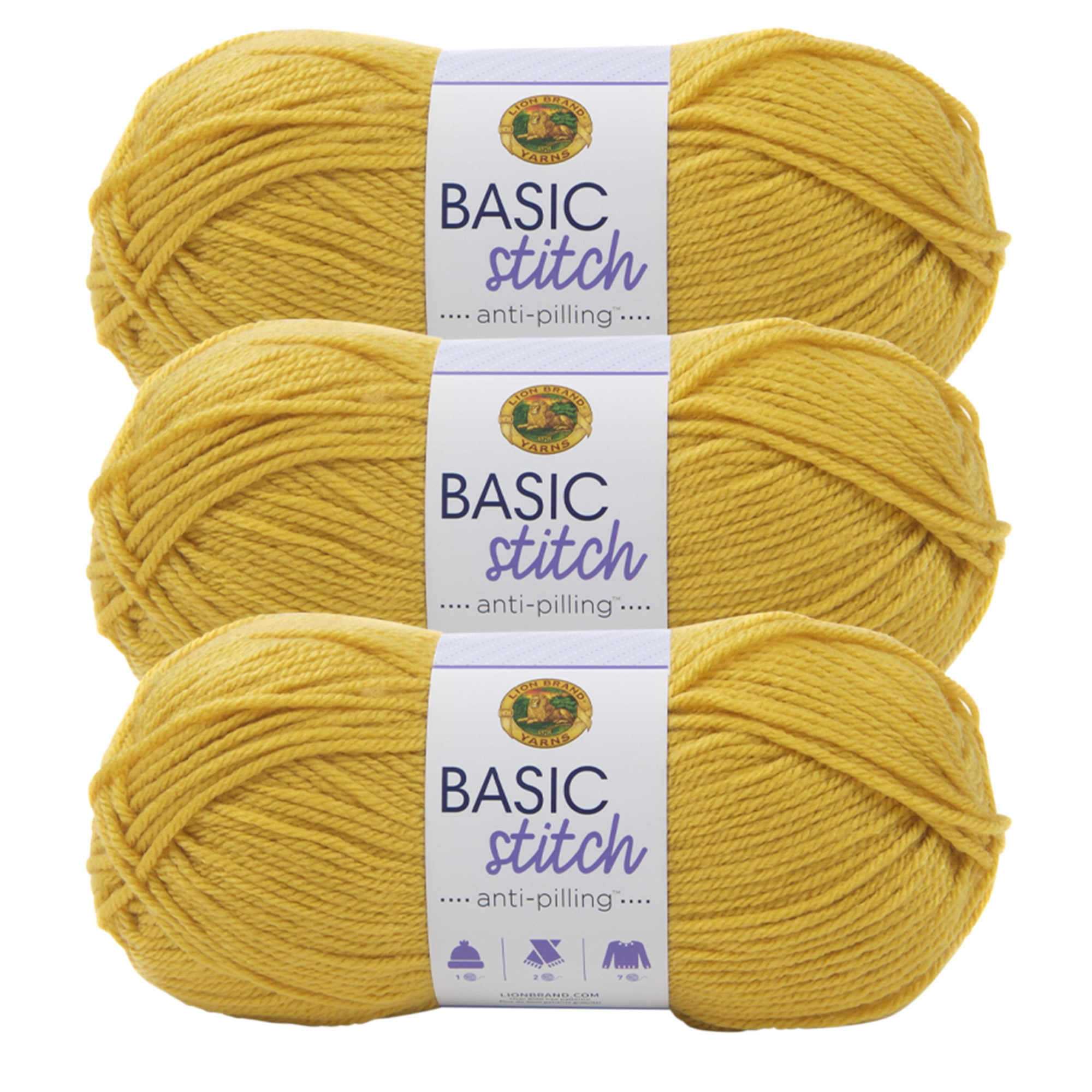 (3-pack) Lion Brand Yarn 202-158 Basic Stitch Anti Pilling Yarn, Mustard - Yellow