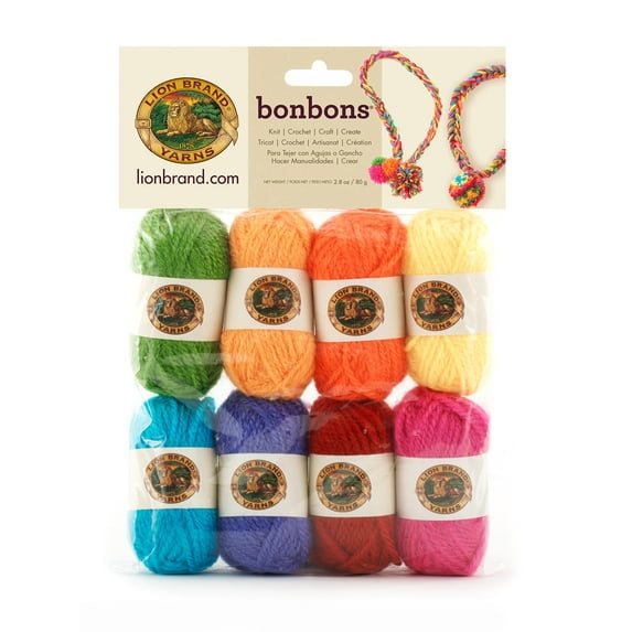 Lion Brand Yarn Bon Bons Crayons Mini Yarn Variety Pack Light Acrylic Multi-color Yarn 3 Pack