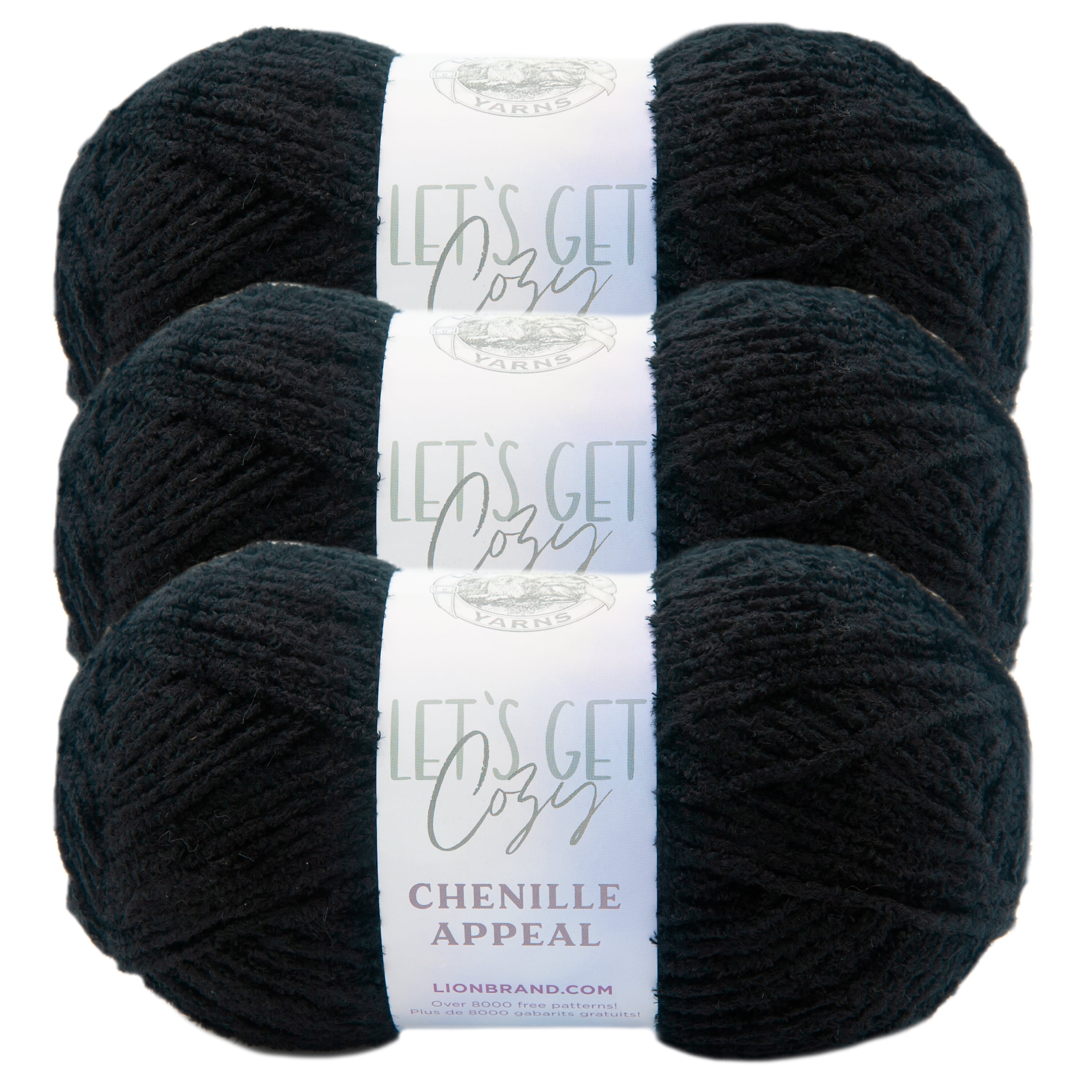 Lion Brand Yarn Chenille Appeal Onyx Chenille Medium Polyester Black Yarn 3-Pack