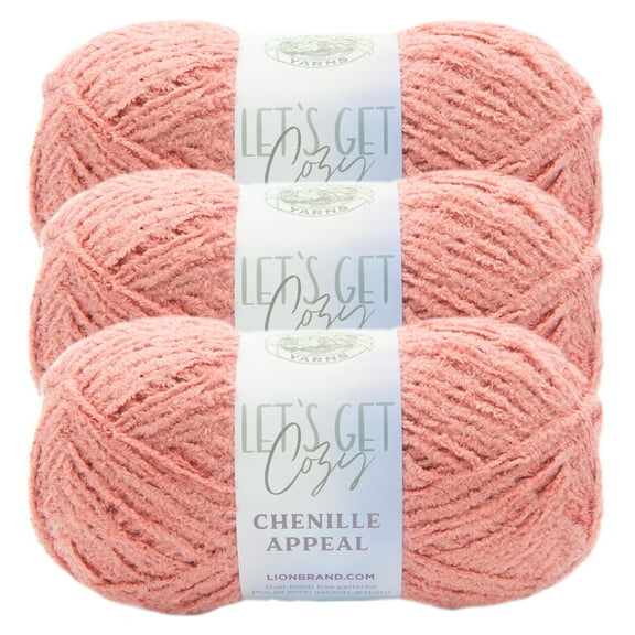 Lion Brand Yarn Chenille Appeal Rose Dawn Medium Polyester Yarn 3 Pack