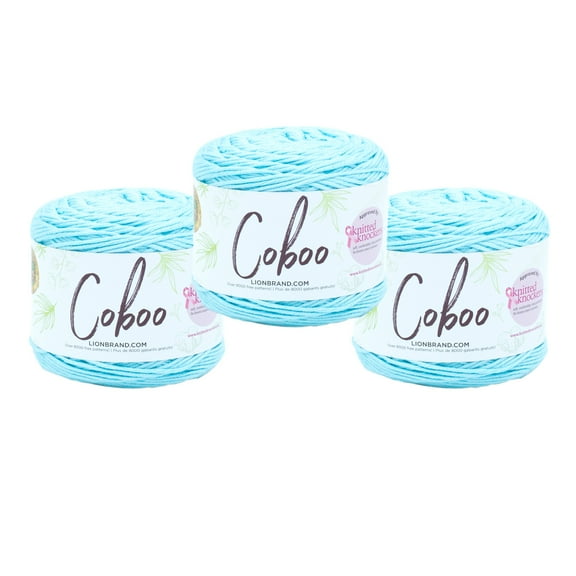Lion Brand Yarn Coboo Ice Blue Light Cotton, Bamboo Yarn 3 Pack
