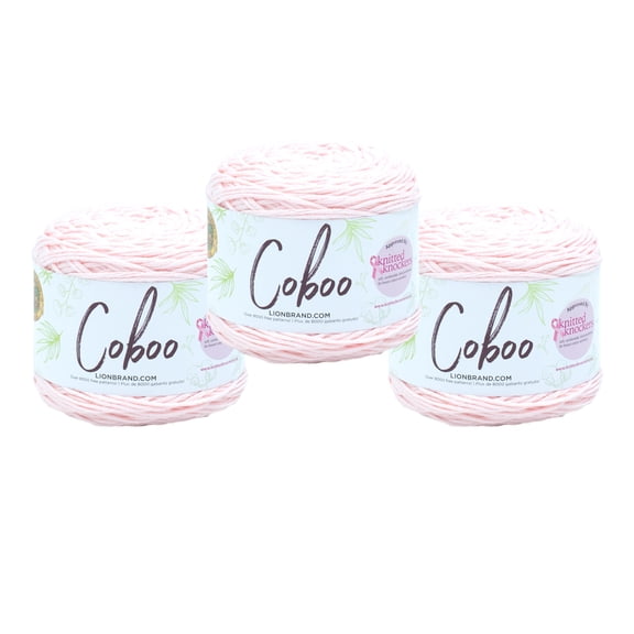 Lion Brand Yarn Coboo Pale Pink Light Cotton, Bamboo Yarn 3 Pack