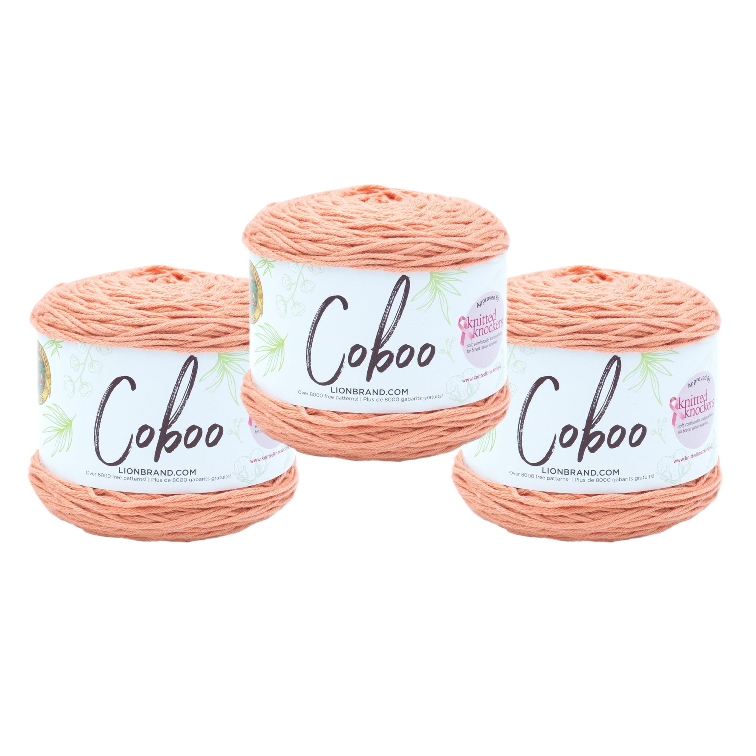 Lion Brand Yarn Coboo Peach Light Cotton, Bamboo Yarn 3 Pack
