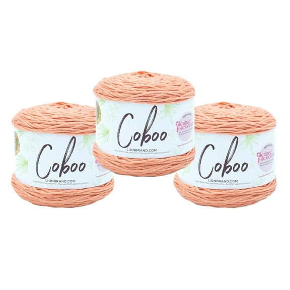 Lion Brand Yarn Coboo Peach Light Cotton, Bamboo Yarn 3 Pack