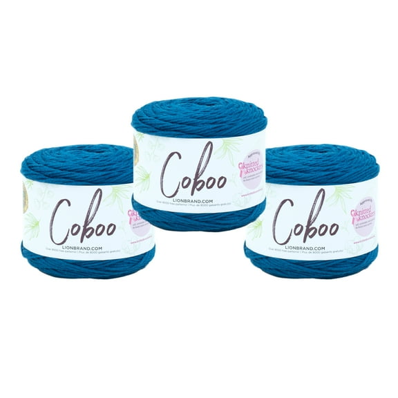 Lion Brand Yarn Coboo Steel Blue Light Cotton, Bamboo Yarn 3 Pack