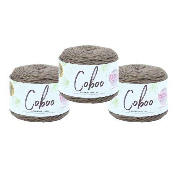Lion Brand Yarn Coboo Taupe Light Cotton, Bamboo Yarn 3 Pack