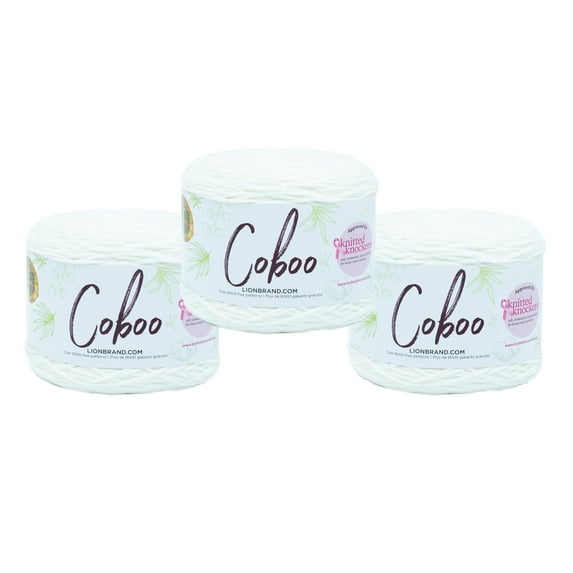 Lion Brand Yarn Coboo White Light Cotton, Bamboo Yarn 3 Pack