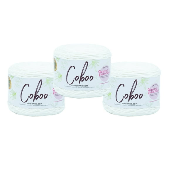 Lion Brand Yarn Coboo White Light Cotton, Bamboo Yarn 3 Pack