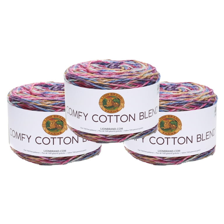 Lion Brand Yarn Comfy Cotton Blend Flower Garden Varigated Light Cotton,  Polyester Multi-color Yarn 3 Pack 