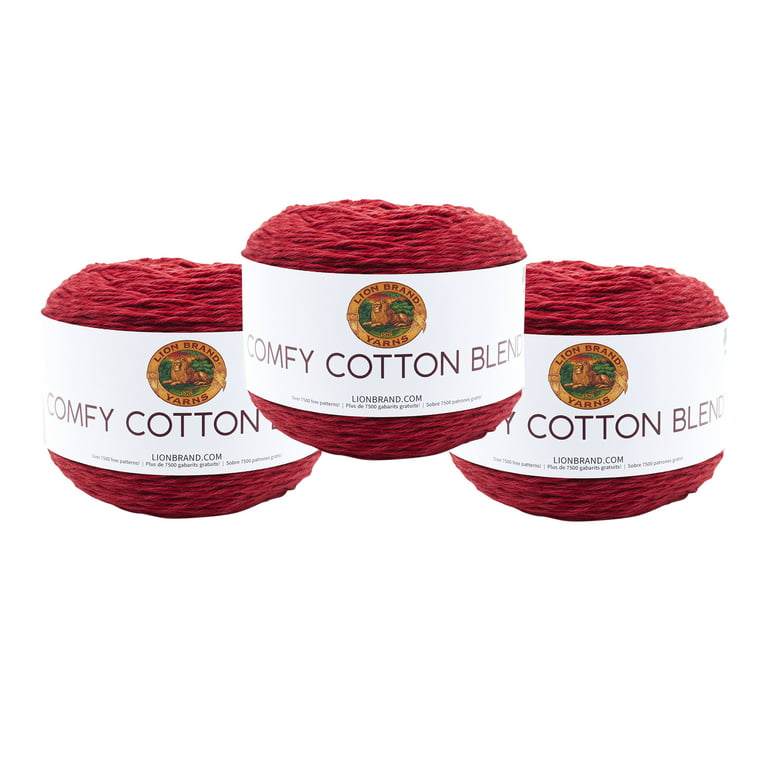 Lion Brand Yarn Comfy Cotton Blend Poppy Varigated Light Cotton, Polyester  Red Yarn 3 Pack 