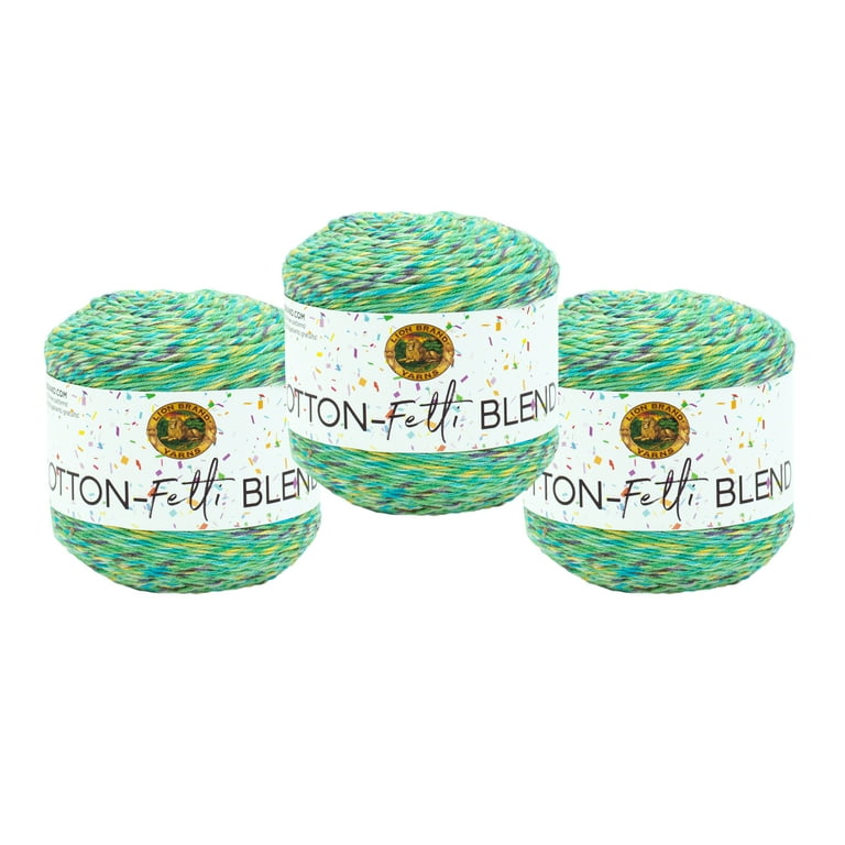 Lion Brand Yarn Cotton-Fetti Blend Green Velvet Variegated Light Cotton,  Acrylic Multi-color Yarn 3 Pack 