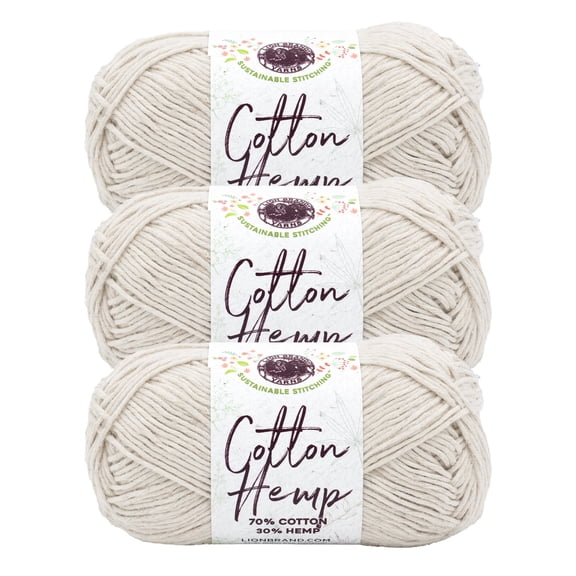 Lion Brand Yarn Cotton Hemp Husk Medium Cotton, Hemp Yarn 3 Pack