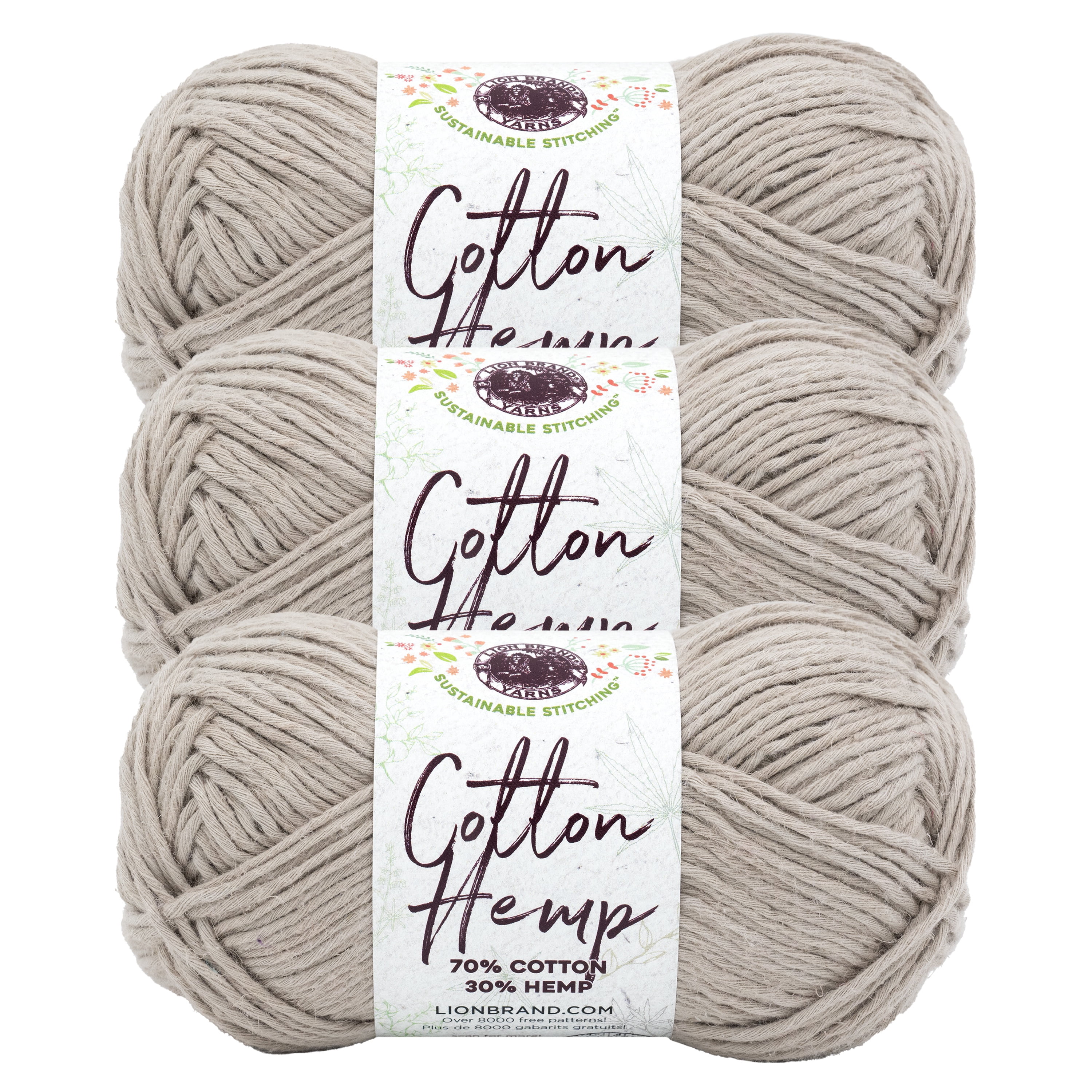Lion Brand Yarn Cotton Hemp Mineral Medium Cotton, Hemp Yarn 3 Pack