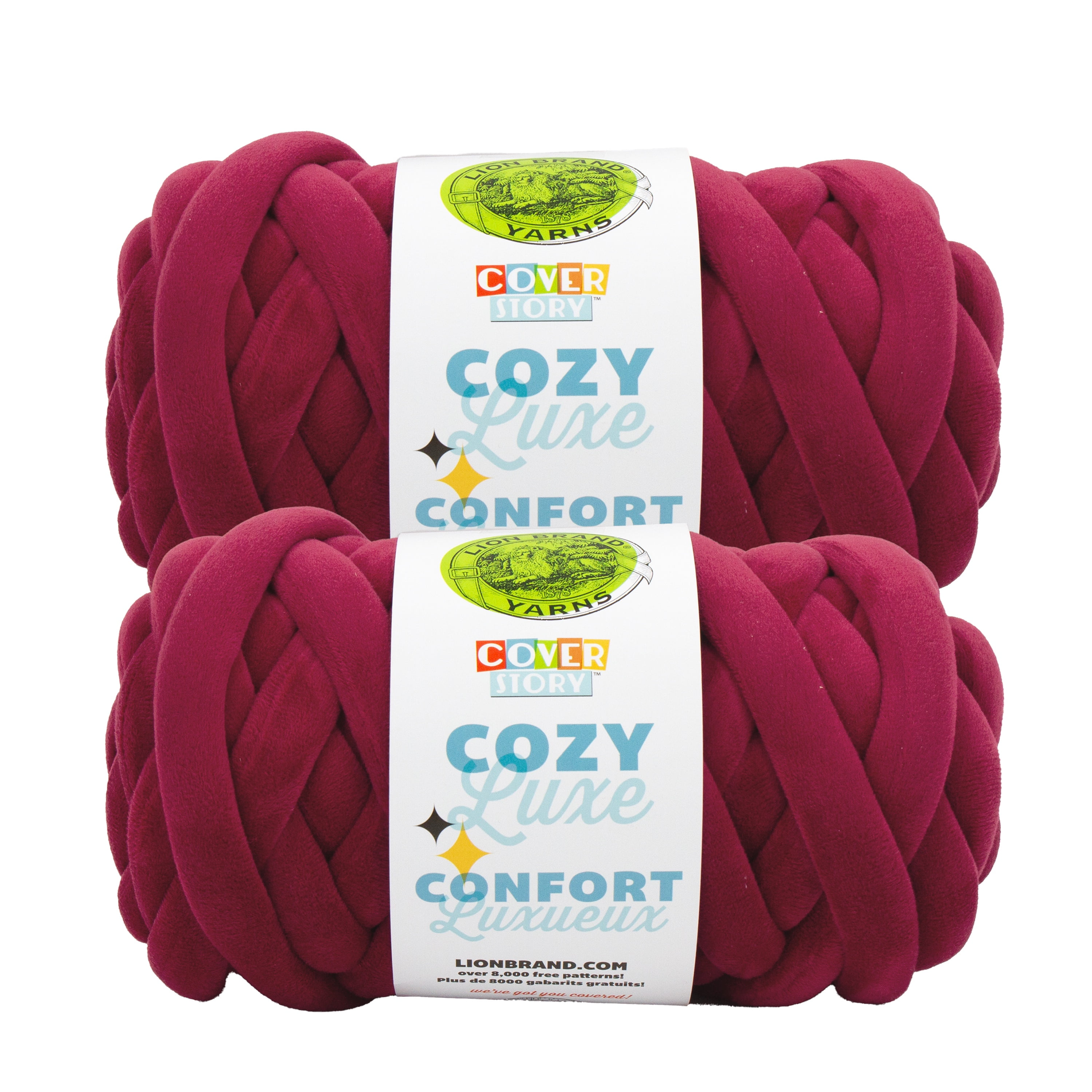 Lion Brand Yarn Cover Story Cozy Luxe Burgundy Jumbo Polyester Yarn 2 Pack