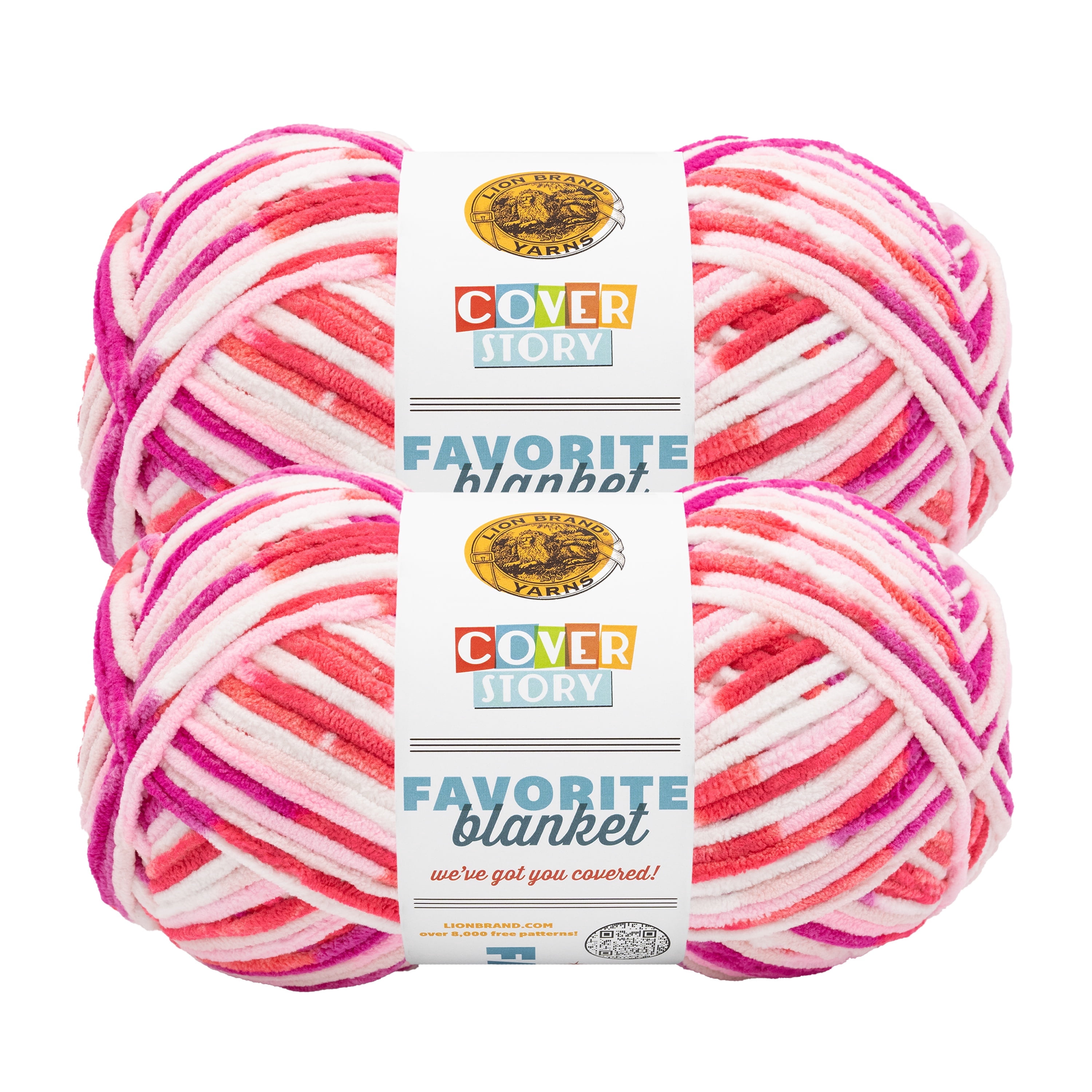 Lion Brand Yarn Cover Story: Favorite Blanket Bubblegum Super Bulky Yarn Polyester Yarn 2 Pack