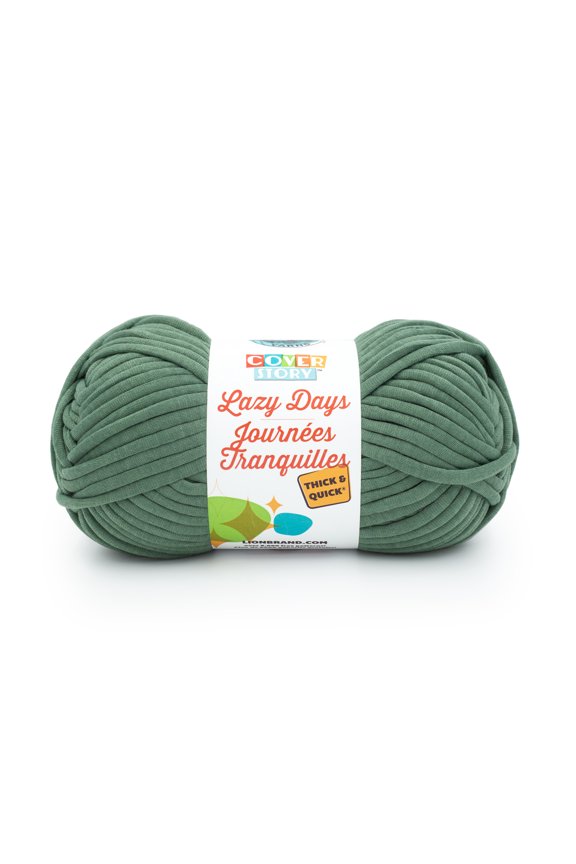 Lion Brand Yarn Cover Story Lazy Days Thick & Quick Evergreen Super Bulky Polyester Green Yarn 1 Skein