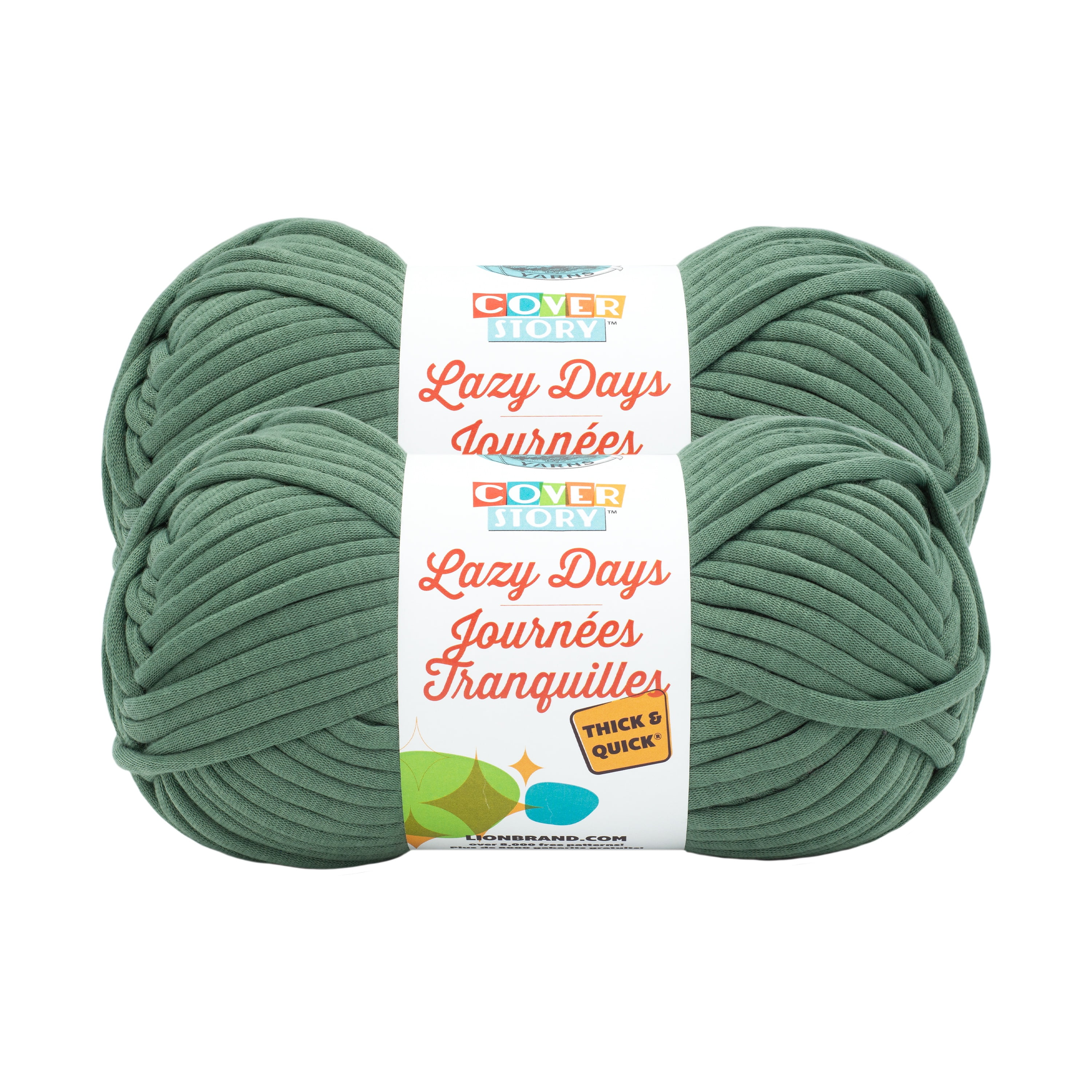 Lion Brand Yarn Cover Story Lazy Days Thick & Quick Evergreen Super Bulky Polyester Green Yarn 2 Pack