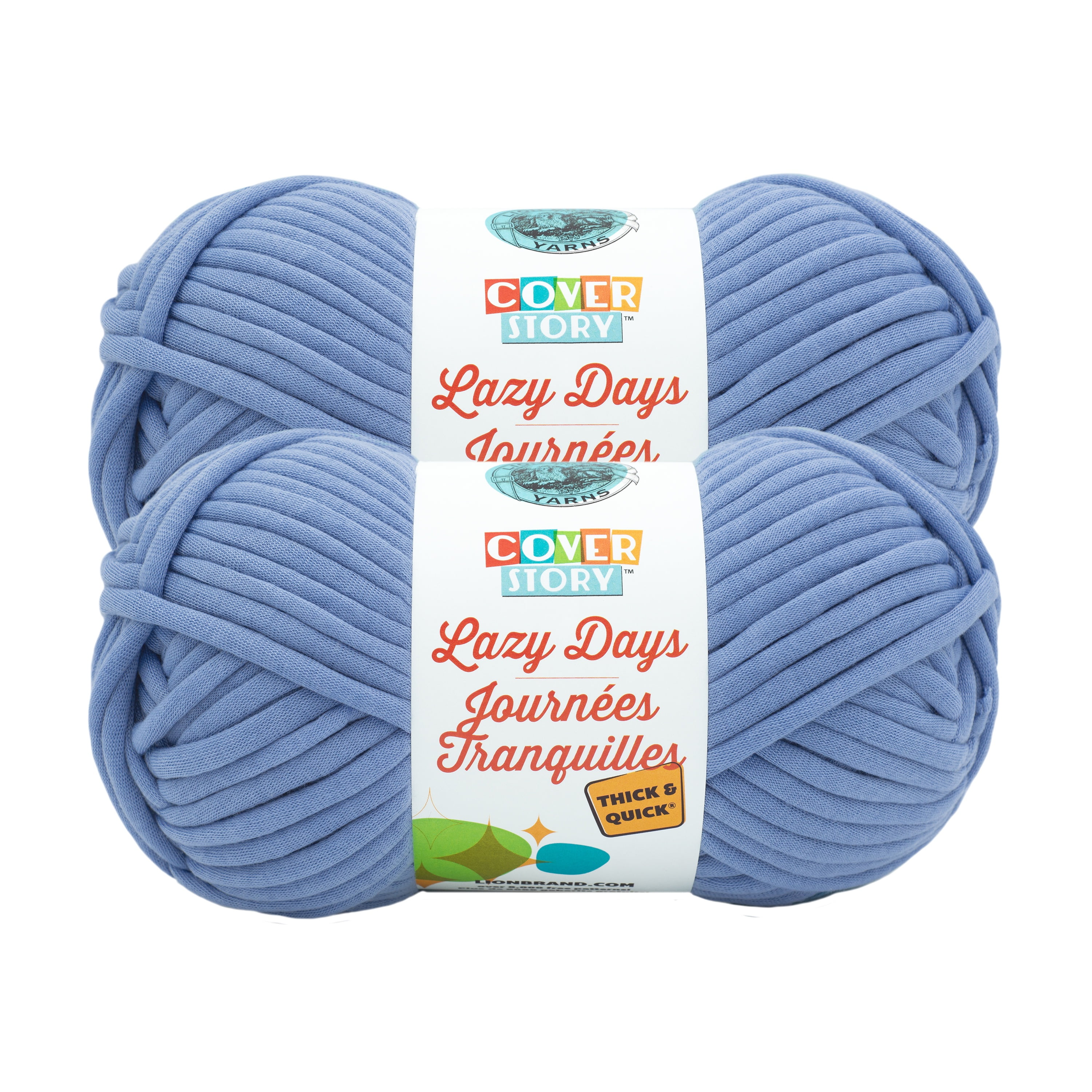 Lion Brand Yarn Cover Story Lazy Days Thick & Quick Faded Denim Super Bulky Polyester Blue Yarn 2 Pack