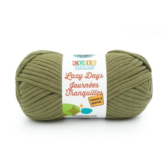 Lion Brand Yarn Cover Story Lazy Days Thick & Quick Olive Super Bulky Polyester Green Yarn 1 Skein