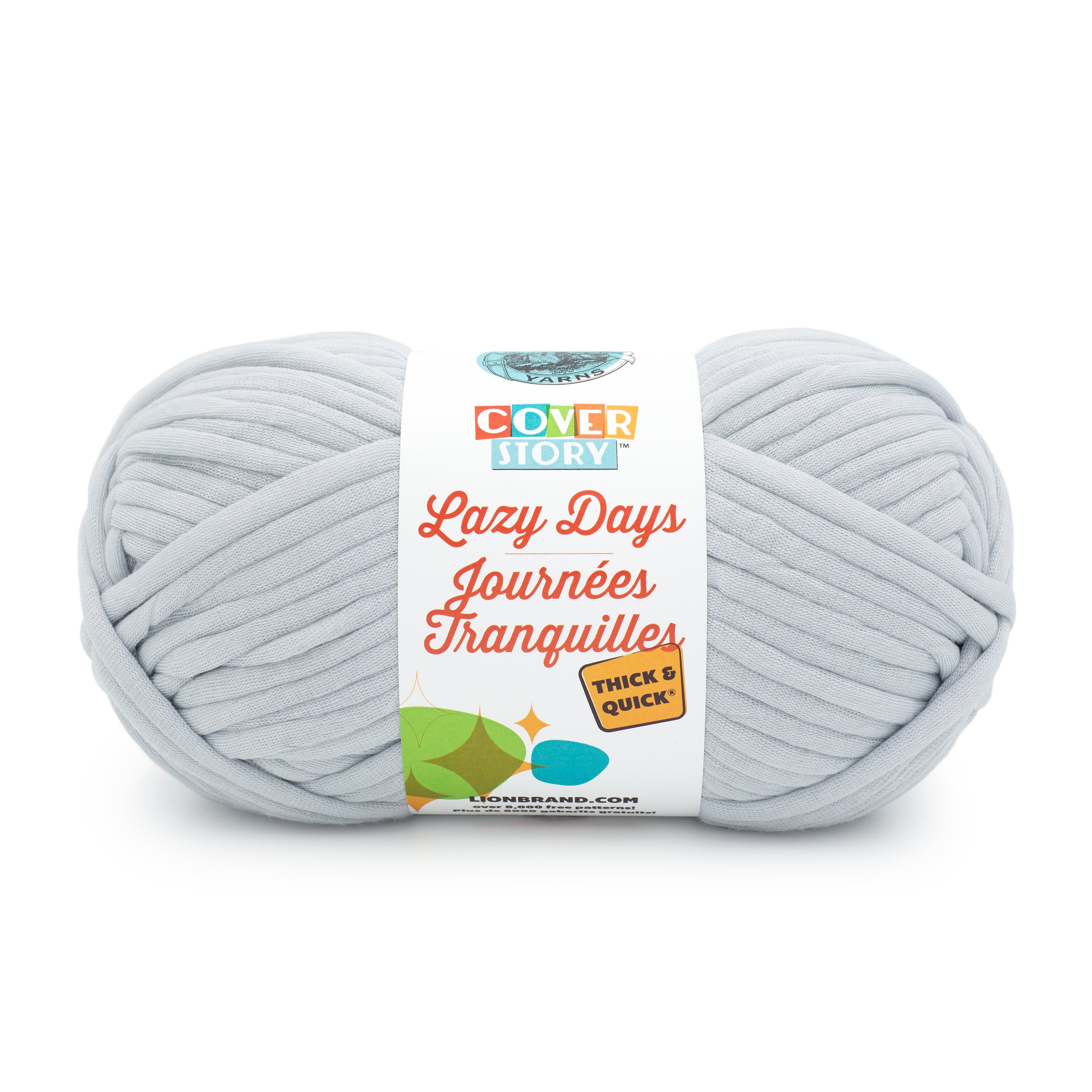 Lion Brand Yarn Cover Story Lazy Days Thick & Quick Pale Grey Super Bulky Polyester Gray Yarn 1 Skein