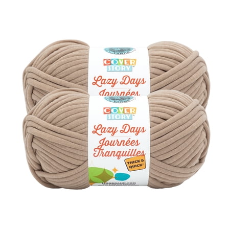 Lion Brand Yarn Cover Story Lazy Days Thick & Quick Sandstone Super Bulky Polyester Brown Yarn 2 Pack
