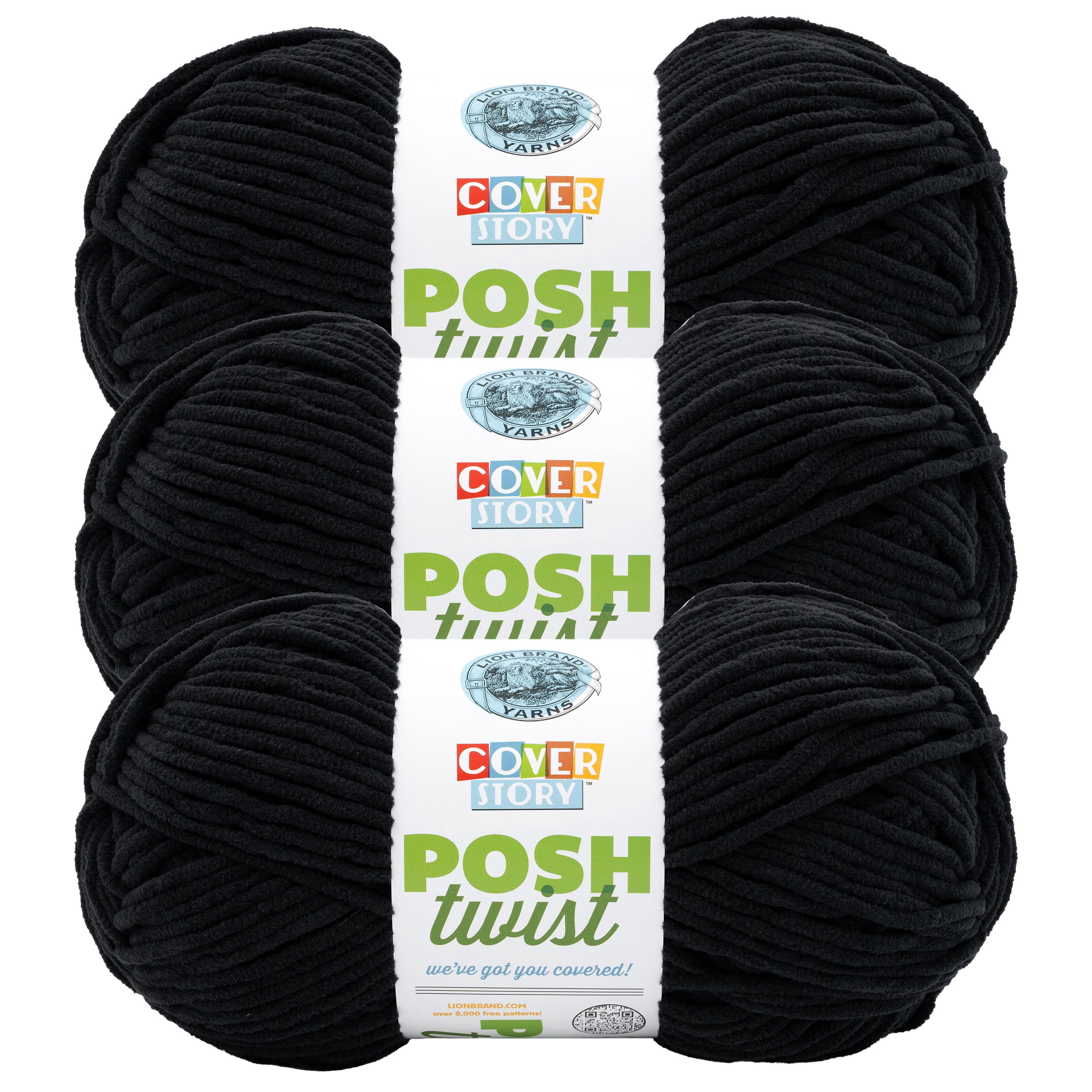 Lion Brand Yarn Cover Story Posh Twist Black Sesame Ice Cream Bulky Yarn Polyester Yarn 3 Pack
