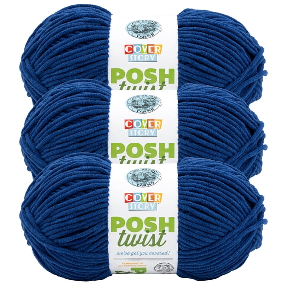 Lion Brand Yarn Cover Story Posh Twist Blueberry Bulky Yarn Polyester Yarn 3 Pack