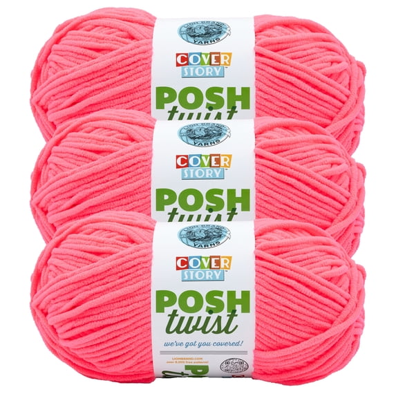 Lion Brand Yarn Cover Story Posh Twist Strawberry Glow Bulky Yarn Polyester Yarn 3 Pack