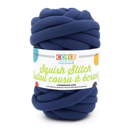 Lion Brand Yarn Cover Story Squish Stitch Navy Peony Jumbo Polyester Blue Yarn 1 Skein