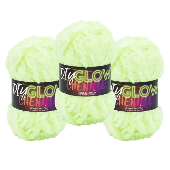 Lion Brand Yarn DIY Glow Chenille Glow Worm Super Bulky Polyester Yarn 3 Pack