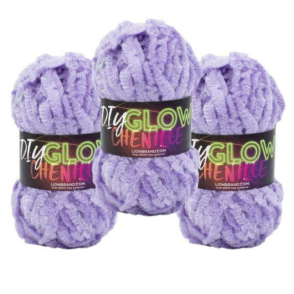 Lion Brand Yarn DIY Glow Chenille Purple Super Bulky Polyester Yarn 3 Pack