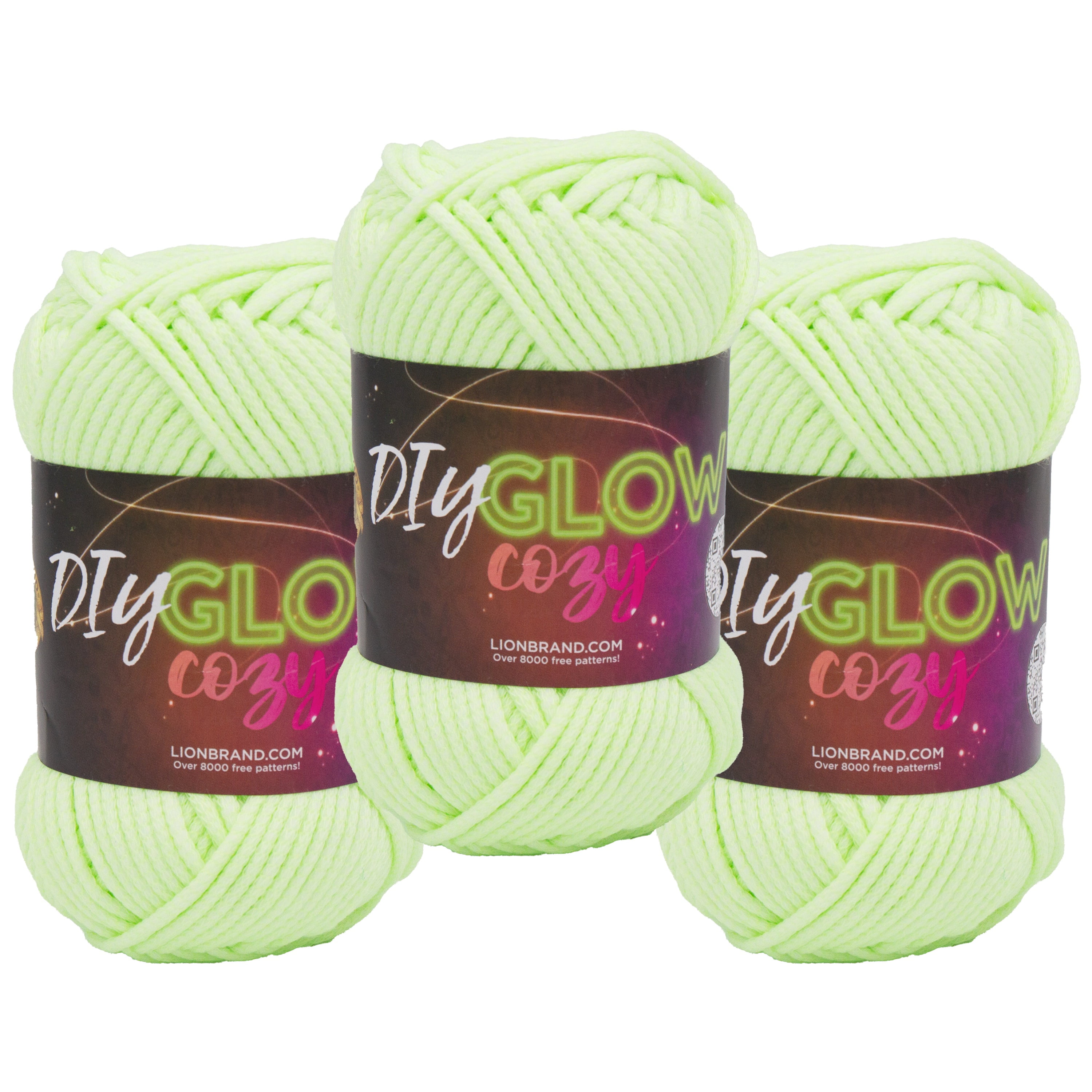 Lion Brand Yarn DIY Glow Cozy Neon Green 197-175C Medium Polyester 3 Pack