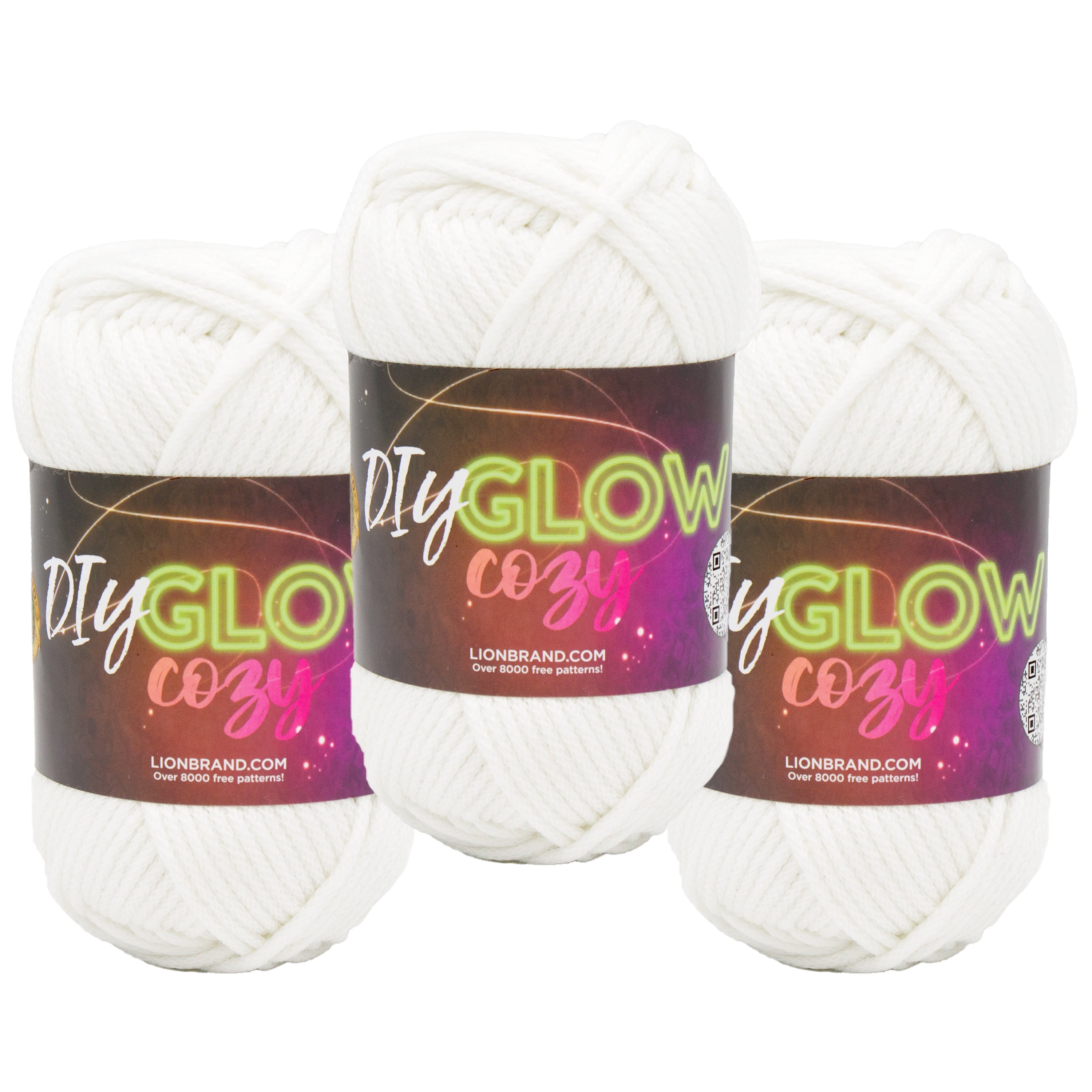 Lion Brand Yarn DIY Glow Cozy White 197-100Y Medium Polyester 3 Pack