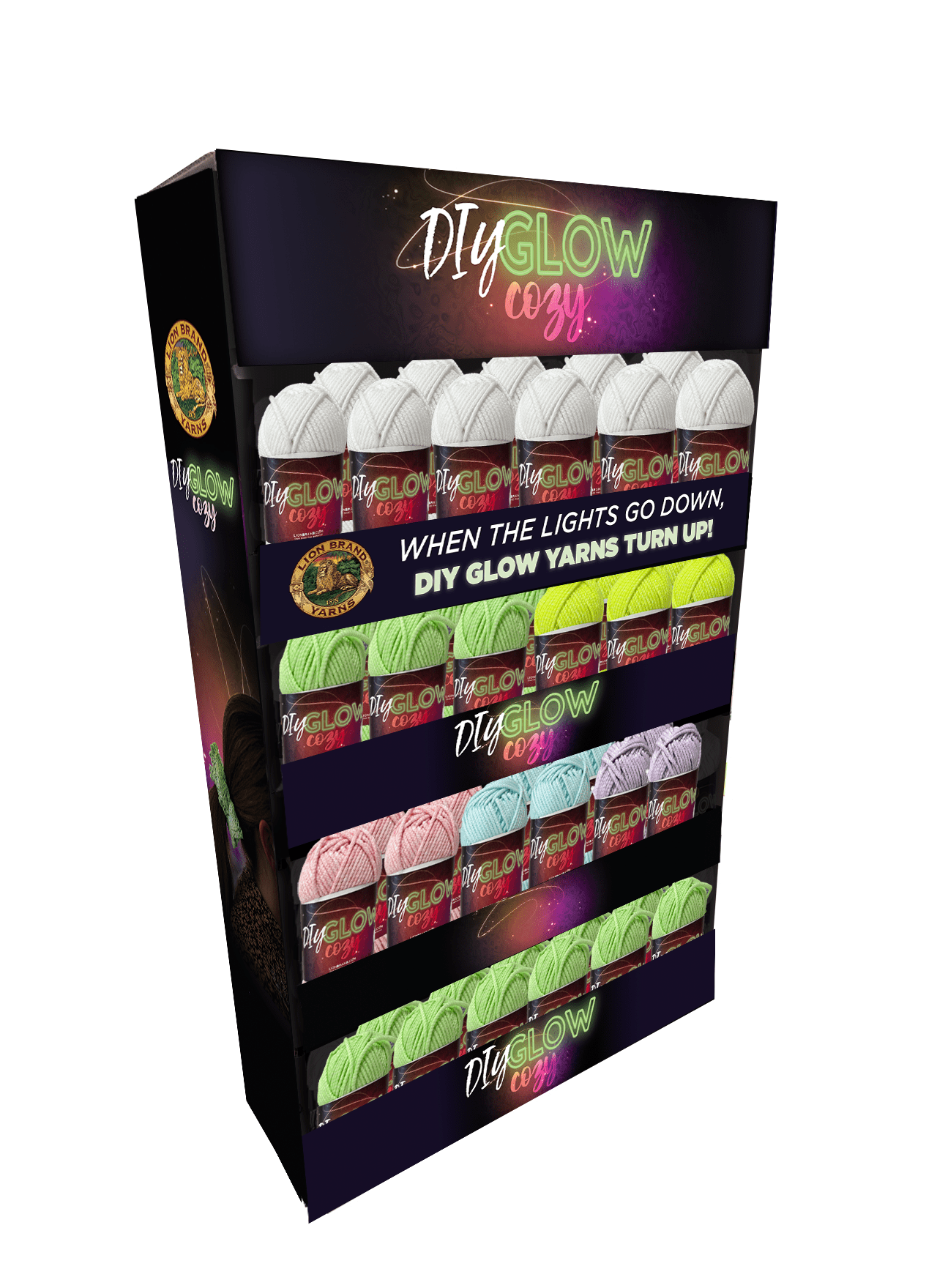 Lion Brand Yarn DIY Glow Cozy Yarn Sidekick 44-Piece Assorted Displayer