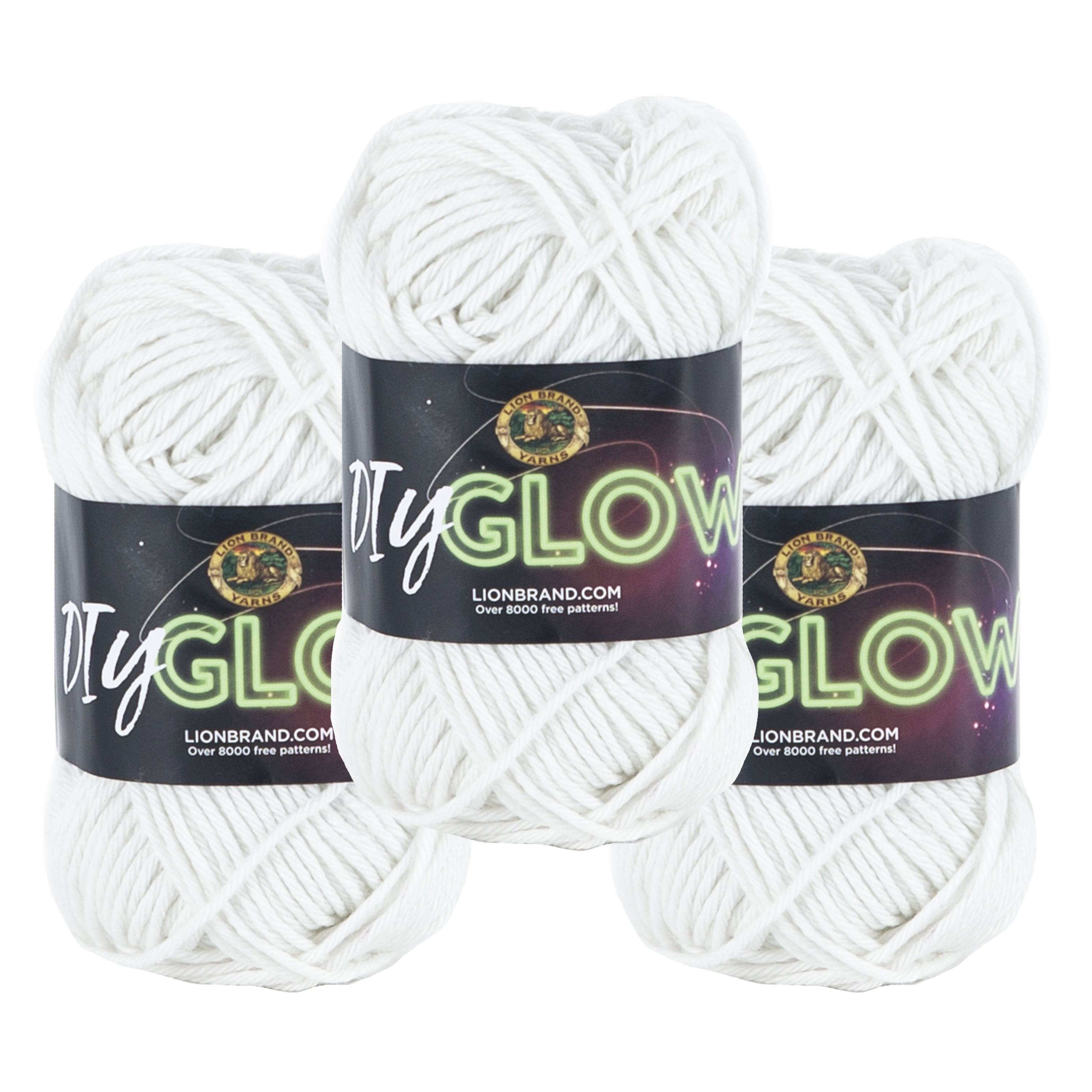 Lion Brand Yarn DIY Glow Natural Glow in the Dark Medium Polyester Off-White Yarn 3 Pack