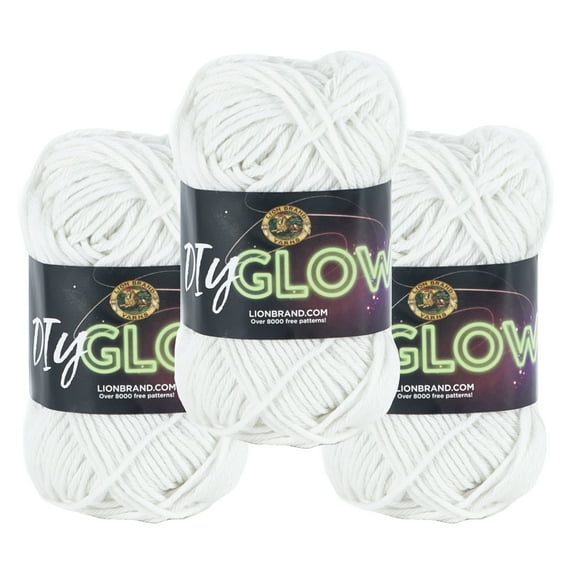 Lion Brand Yarn DIY Glow Natural Medium Polyester Yarn 3 Pack