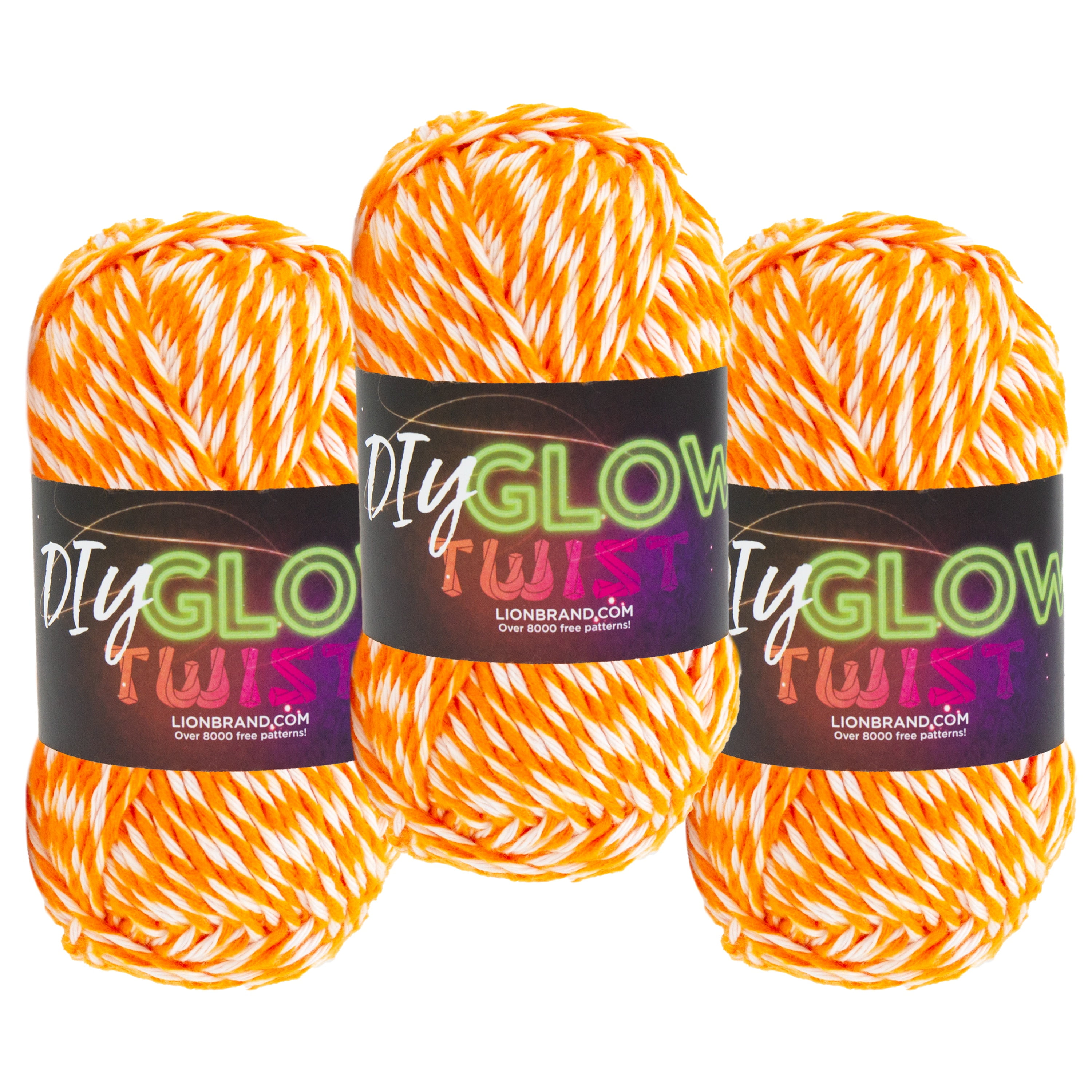 Lion Brand Yarn DIY Glow Twist Bright Orange 196-201DK Medium Polyester 3 Pack