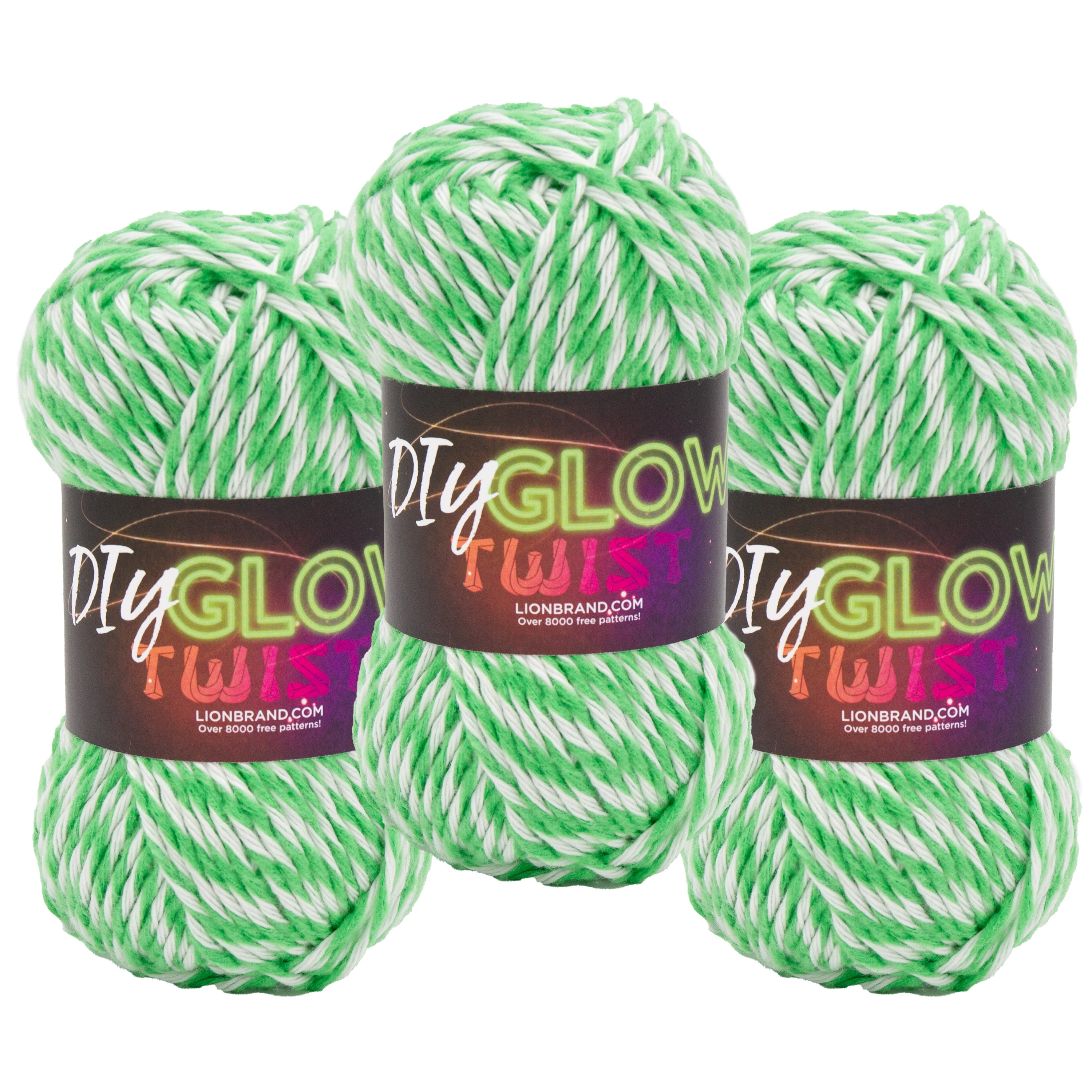 Lion Brand Yarn DIY Glow Twist Green 196-204DE Medium Polyester 3 Pack