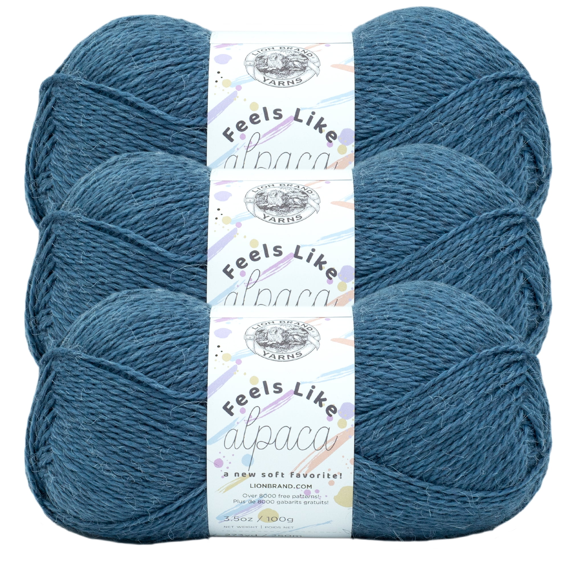 Lion Brand Yarn Feels Like Alpaca Denim Light Acrylic, Polyester, Nylon Blue Yarn 3 Pack