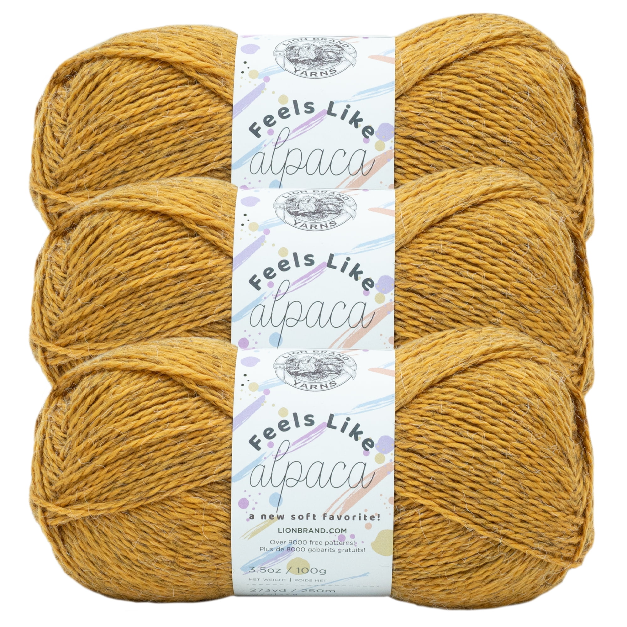 Lion Brand Yarn Feels Like Alpaca Mustard Light Acrylic, POLYESTER, Nylon Yellow Yarn 3 Pack, Size: 3.5