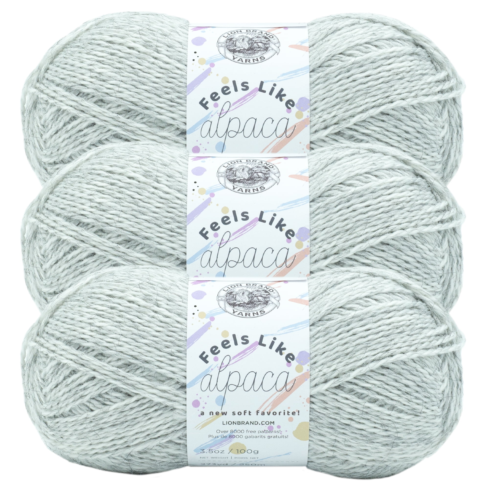 Lion Brand Yarn Feels Like Alpaca Silver Light Acrylic, Polyester, Nylon Gray Yarn 3 Pack