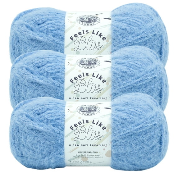 Lion Brand Yarn Feels Like Bliss Sky Super Soft Bulky Nylon Blue Yarn 3 Pack