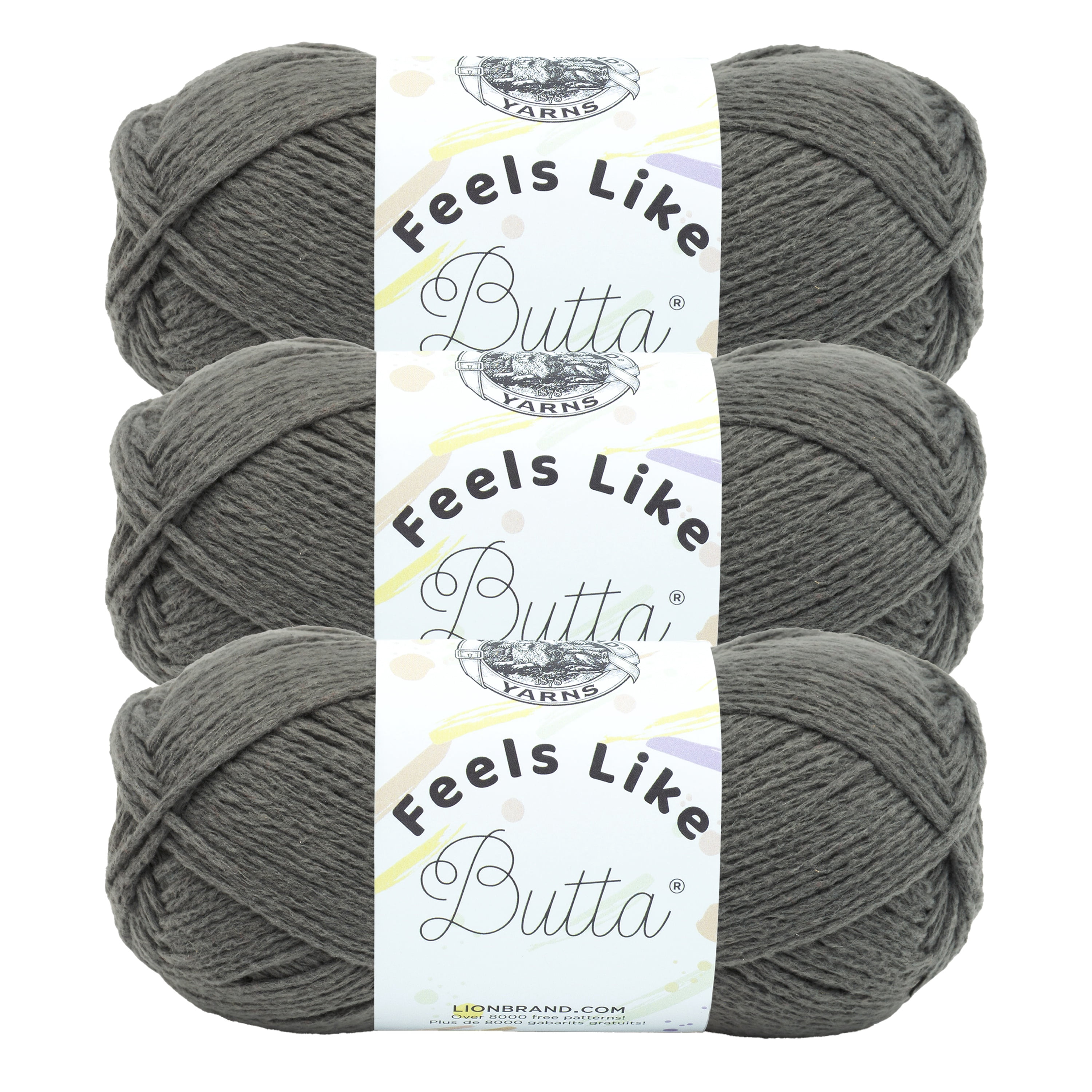 Lion Brand Yarn Feels Like Butta Charcoal Medium Polyester Yarn 3 Pack