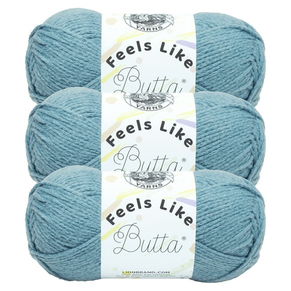 Lion Brand Yarn Feels Like Butta Dusty Blue Medium Polyester Yarn 3 Pack